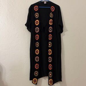 No Boundaries Black Kimono with Floral Embroidery